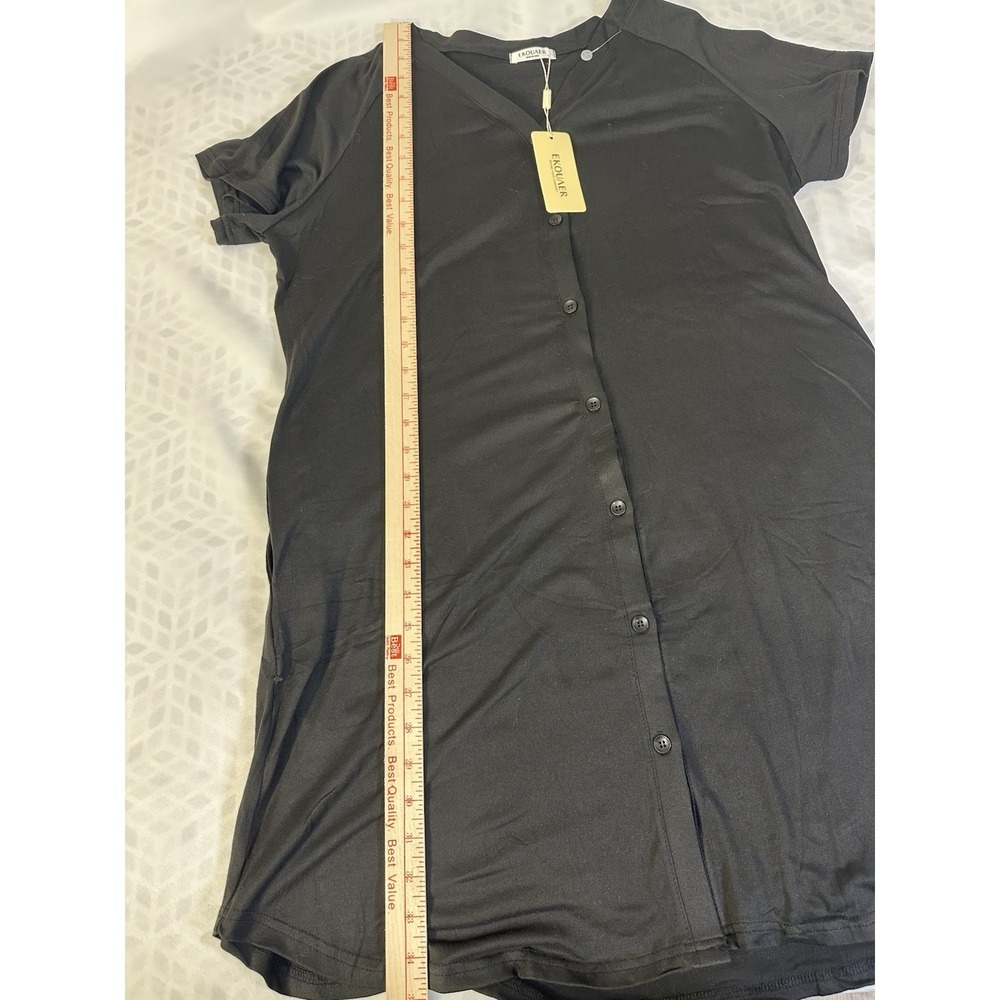 Ekouner Women's Black Dress Large Short Sleeve, Knee Length - Picture 2 of 7
